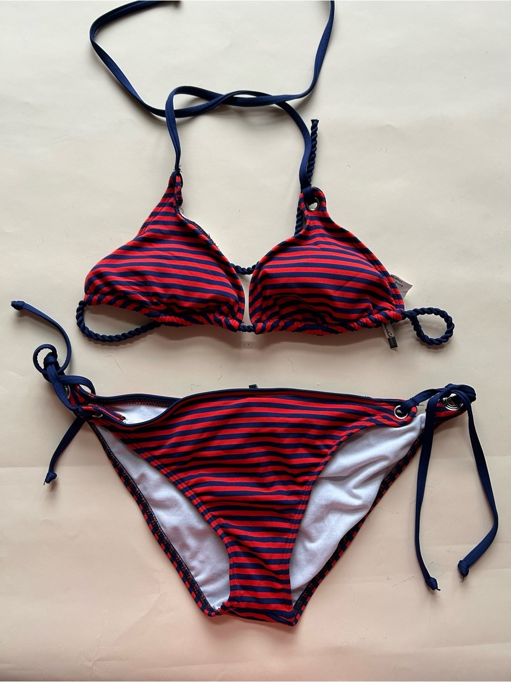 Splendid Red and Navy Striped Bikini Top size M